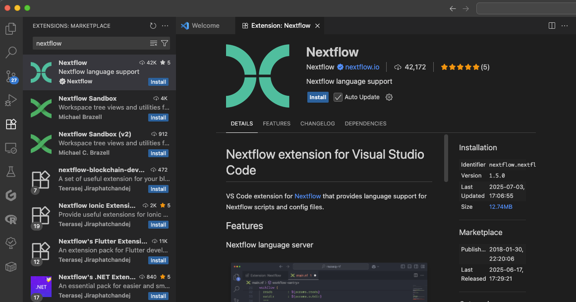 Installa l'estensione Nextflow